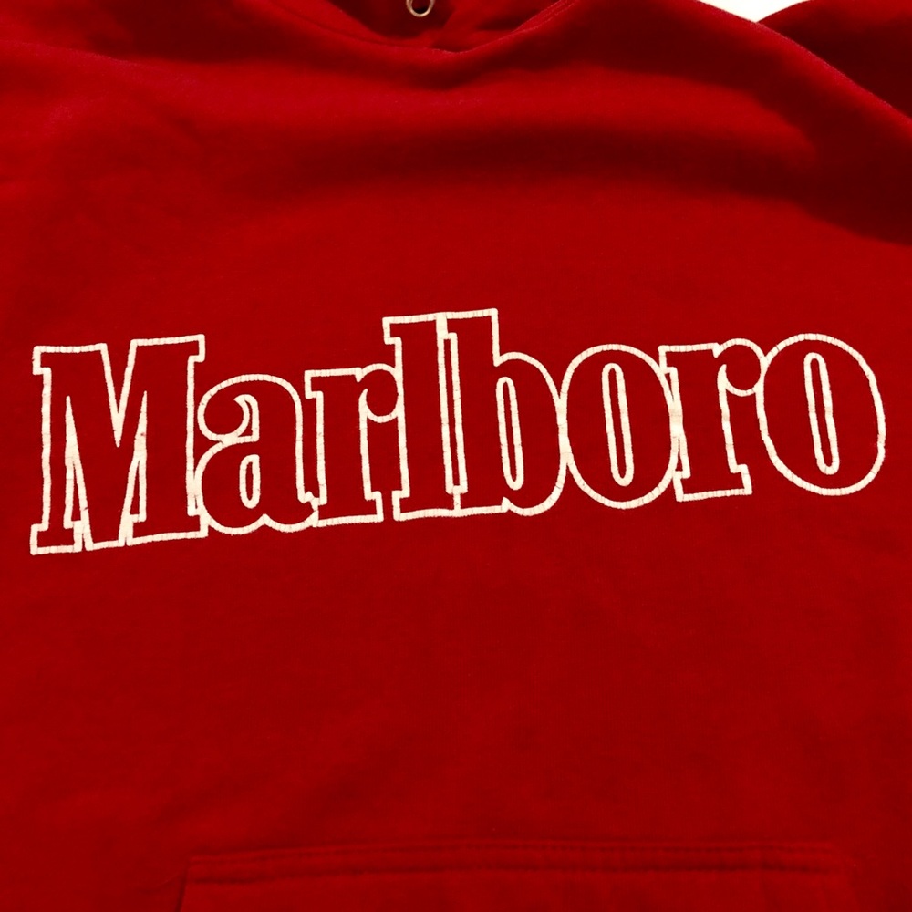 Vintage 90s Marlboro Hooded Red Sweatshirt Hoodie - Picture 8 of 8